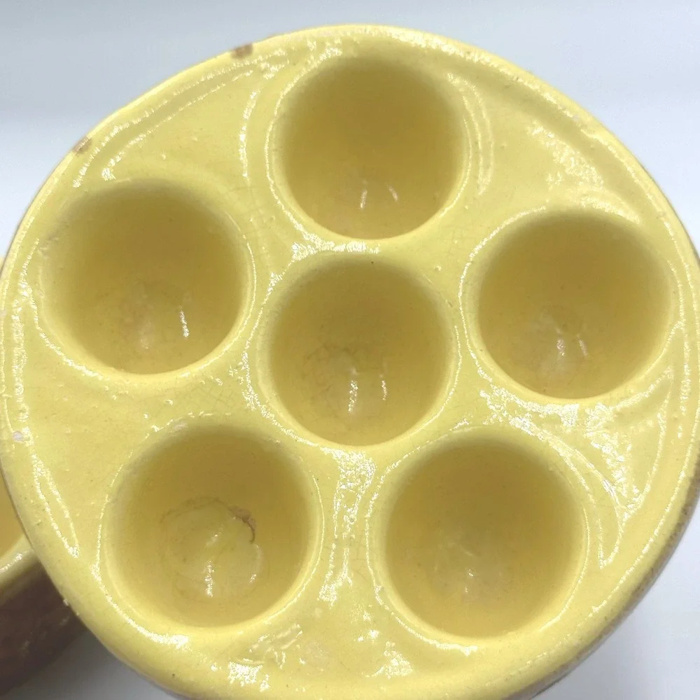 Vintage Modele Depose France Ceramic Escargot Snail Dishes Yellow Brown Set of 2